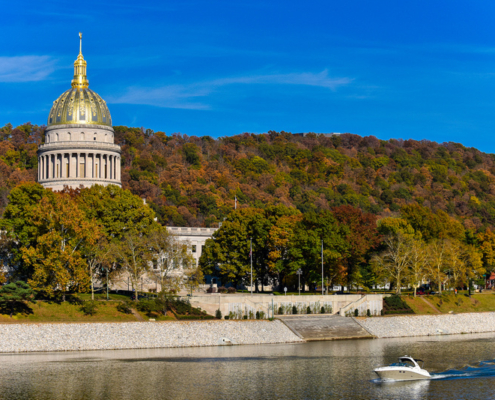 WV Capitol Building along the Kanawha River