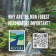 Image of an ad for a survey about the importance of the Mon. Forest Headwaters. There is an image of a waterfall and a lush green landscape in the background with the text "Why are the Mon. Forest Headwaters important." There is a QR Code and WV Rivers Logo on the ad.