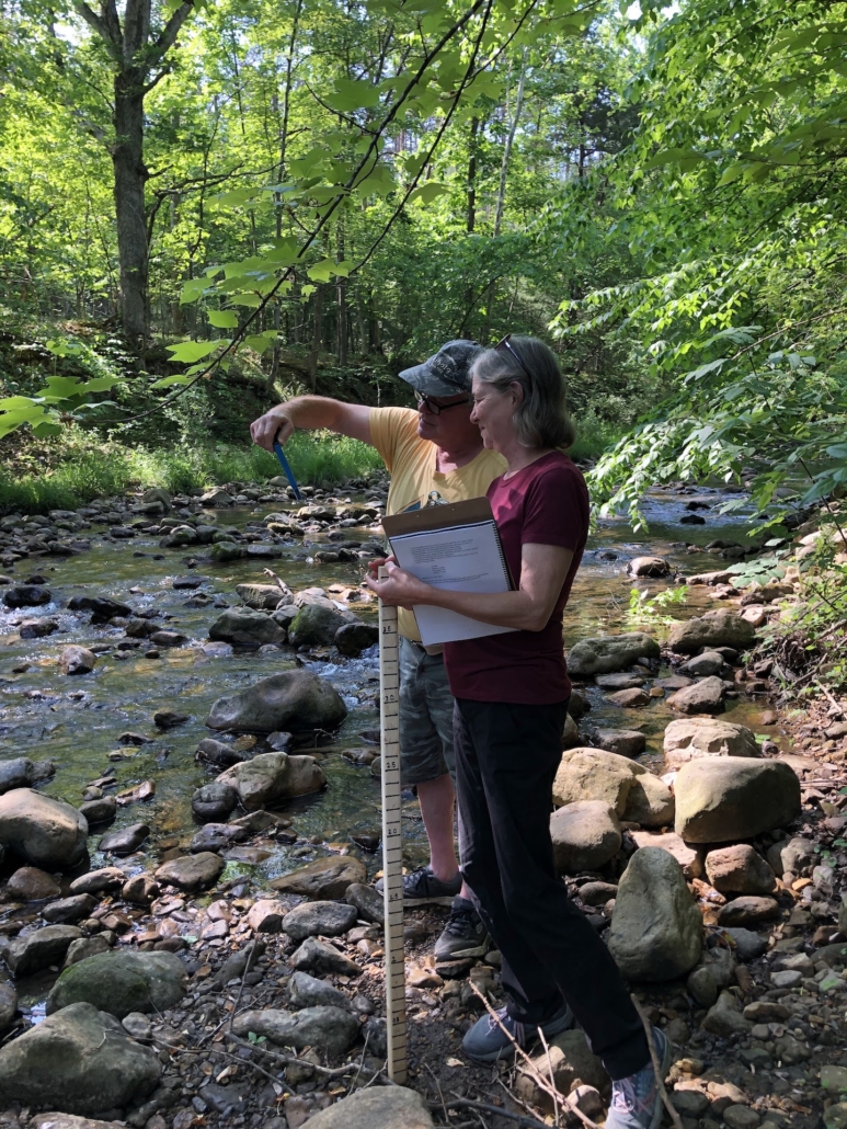 Image of volunteers standing along a creek in Wardensville, WV during a water quality monitor training.