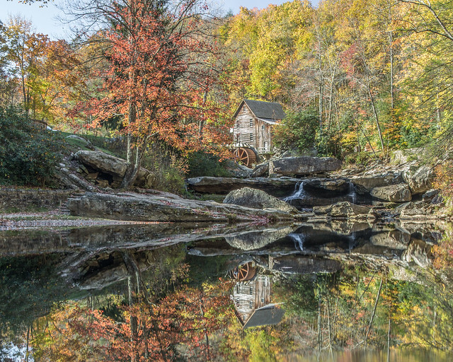 Glade Creek Grist Mill at Babcock State Park in Autumn.